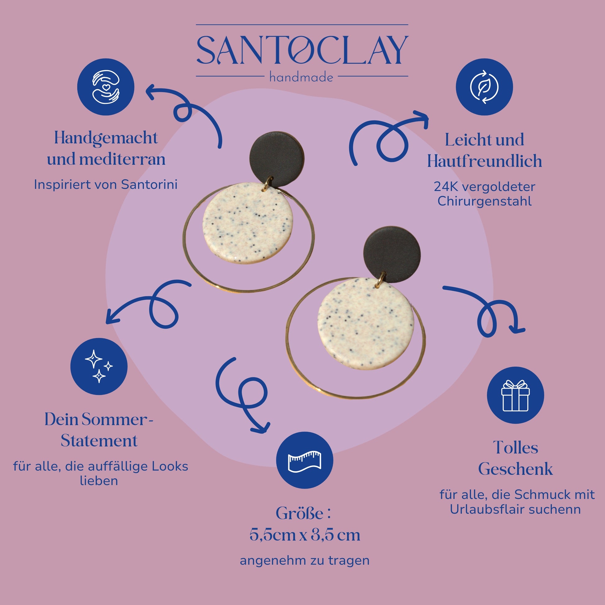  Boho Statement Ohrringe in Gold von Santoclay – handgefertigt, federleicht und perfekt für deinen Sommerlook, inspiriert von Santorini.