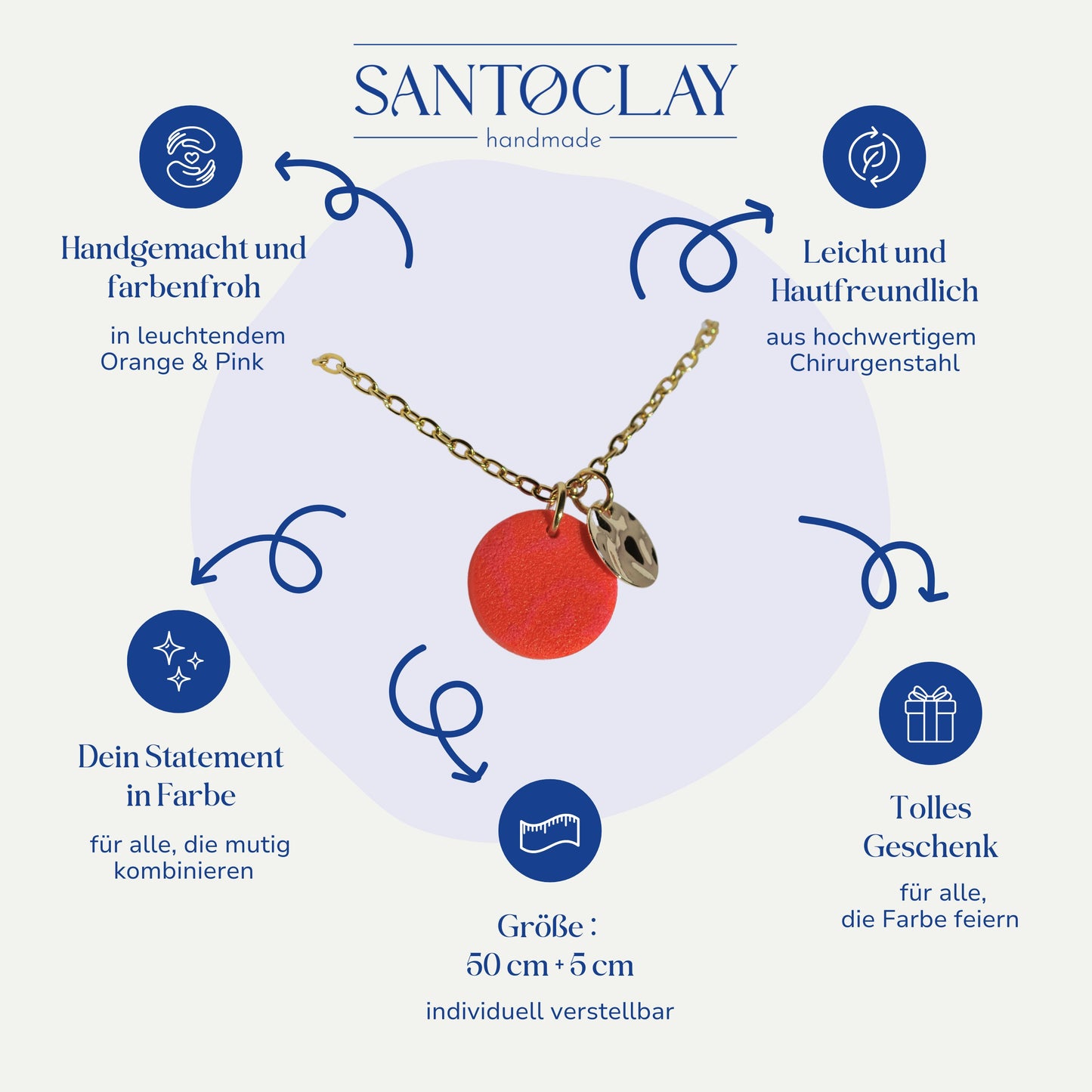  Vorteile der handgemachten Halskette in Orange und Pink aus Edelstahl von Santoclay im Überblick