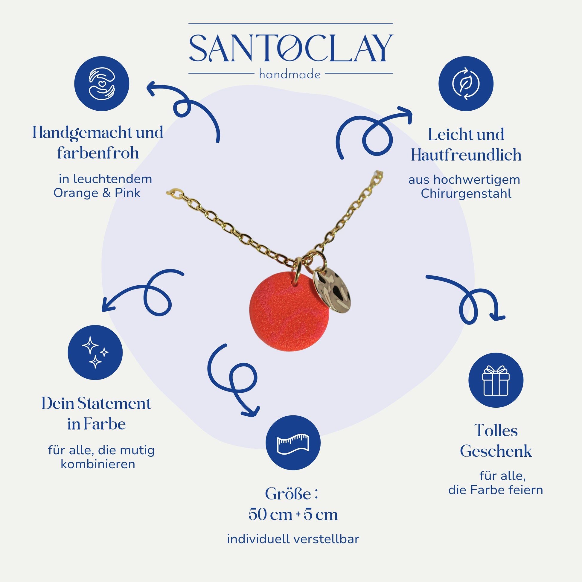  Vorteile der handgemachten Halskette in Orange und Pink aus Edelstahl von Santoclay im Überblick