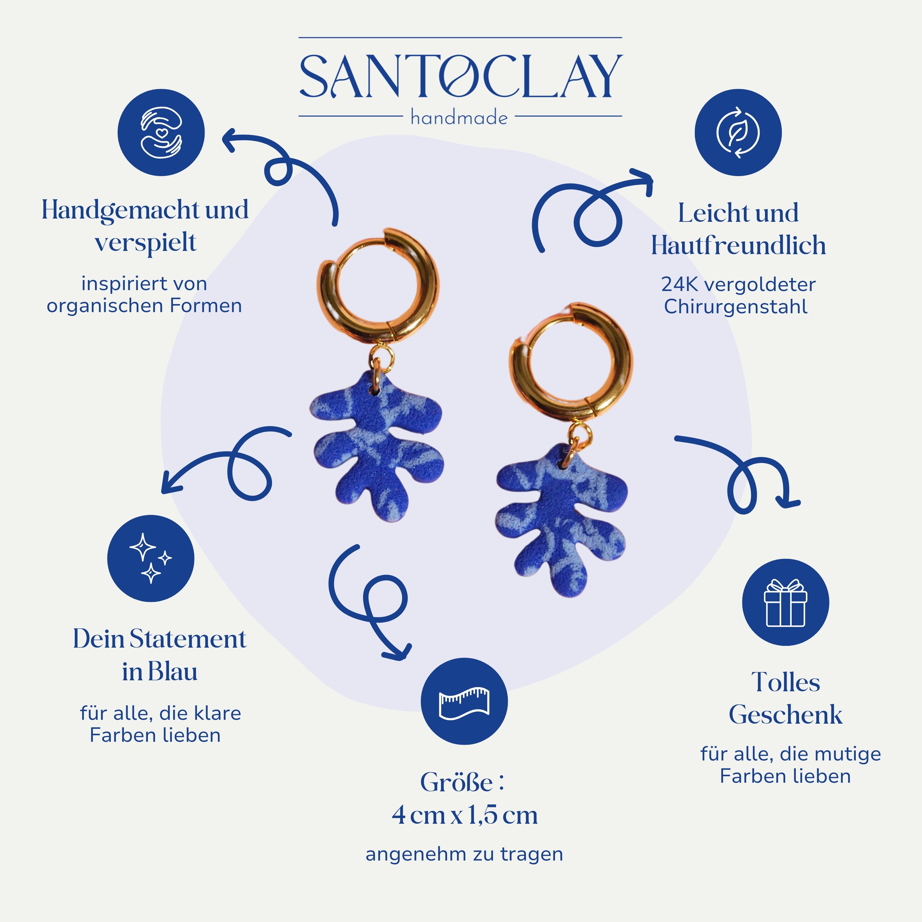  Vorteile der Linda blauen Creolen 24k vergoldet von Santoclay im Überblick