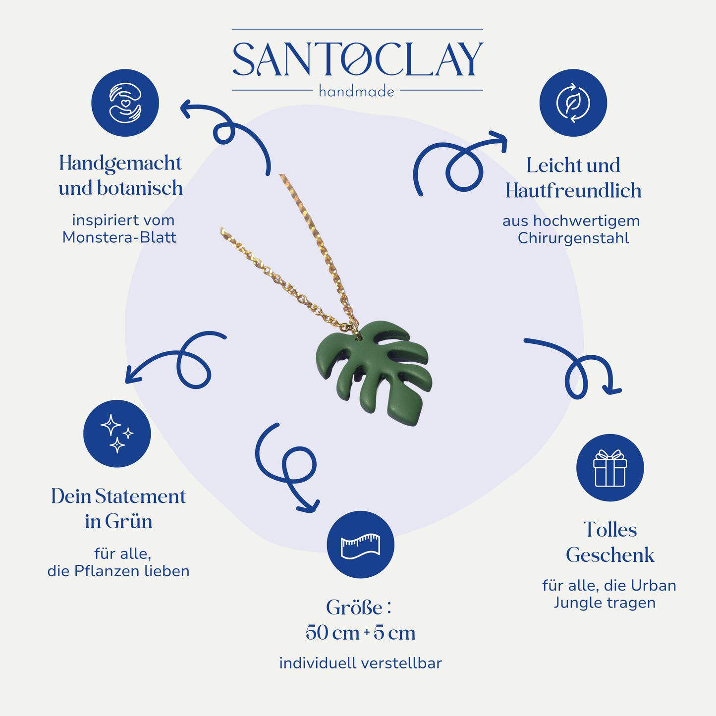  Vorteile der handgemachten Monstera Halskette vergoldet aus Edelstahl von Santoclay im Überblick
