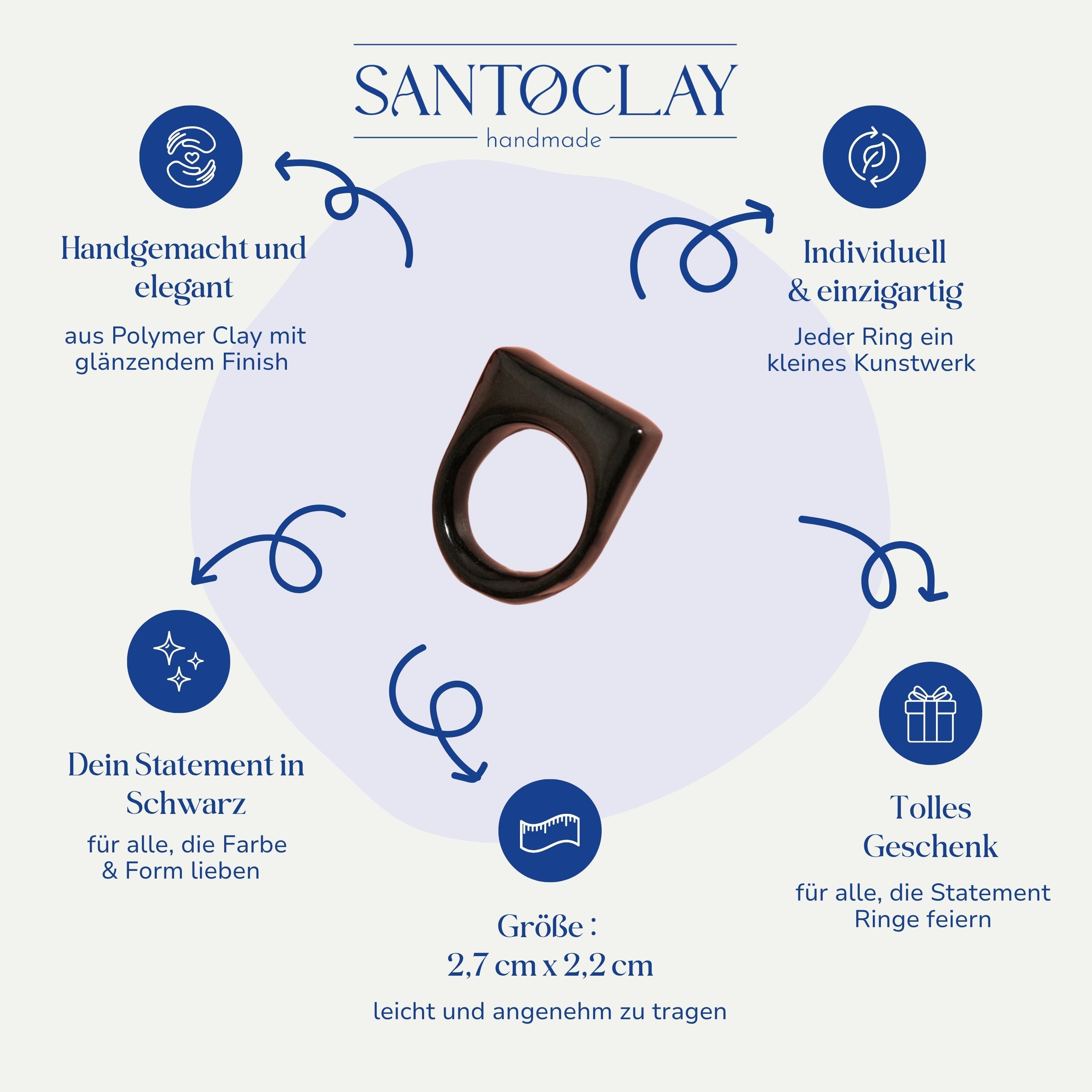 Vorteile des handgemachten Statement Rings in Schwarz aus Polymer Clay von Santoclay im Überblick